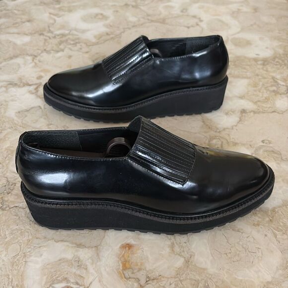 Loeffler Randall Black Leather Wedge Lug Sole Loafers Oxford Shoes - Picture 5 of 14